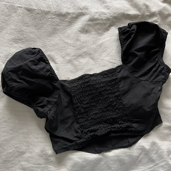 H&M Puff Sleeve Corset Top - size medium BLACK - Picture 3 of 4